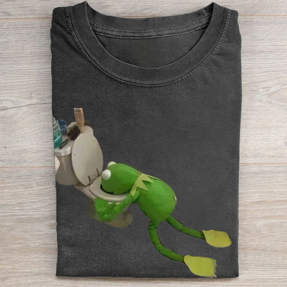 "Toilet Kermit" Meme Vintage Washed Tee