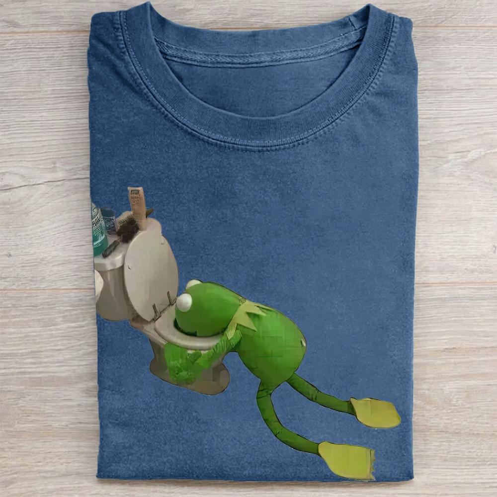 "Toilet Kermit" Meme Vintage Washed Tee 