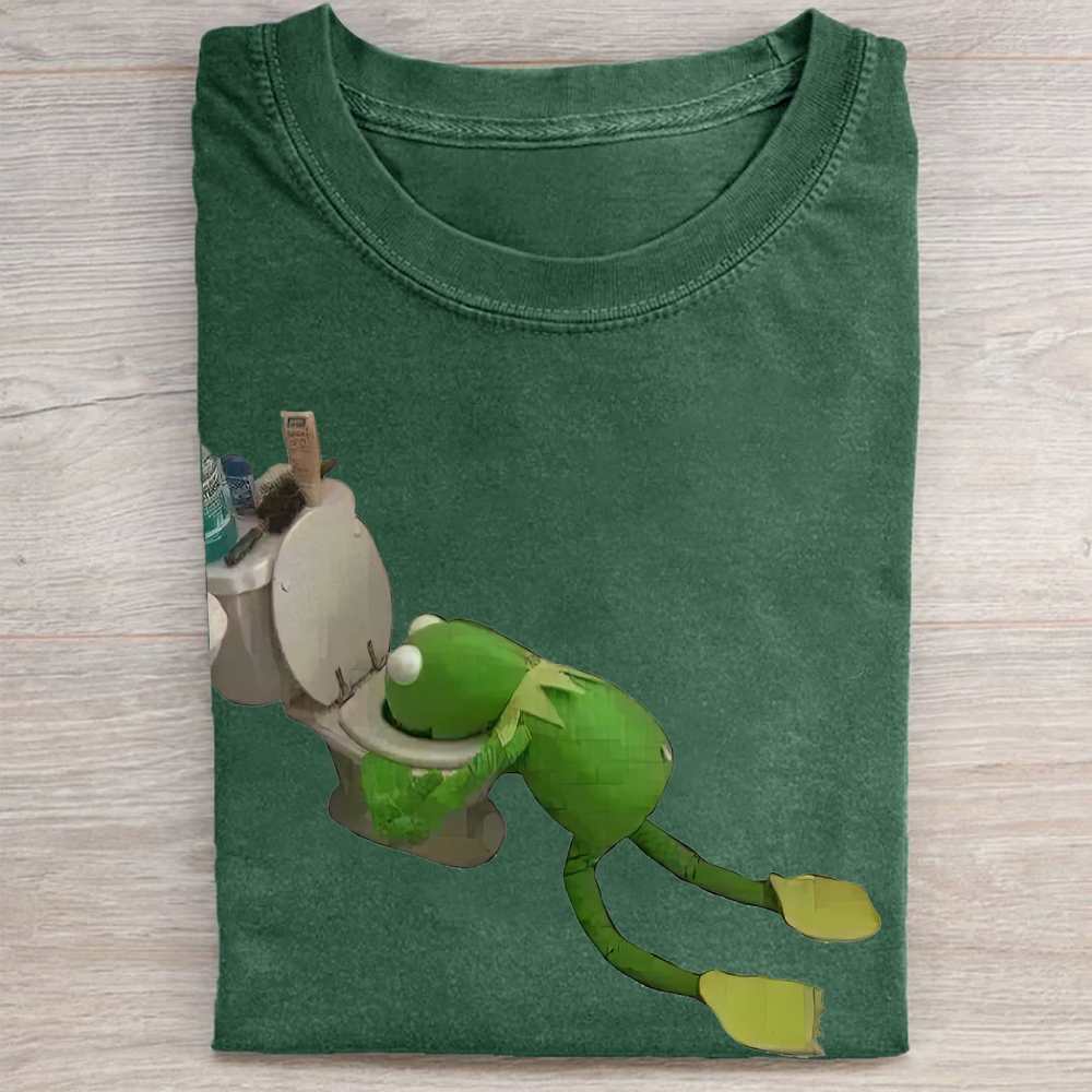 "Toilet Kermit" Meme Vintage Washed Tee 