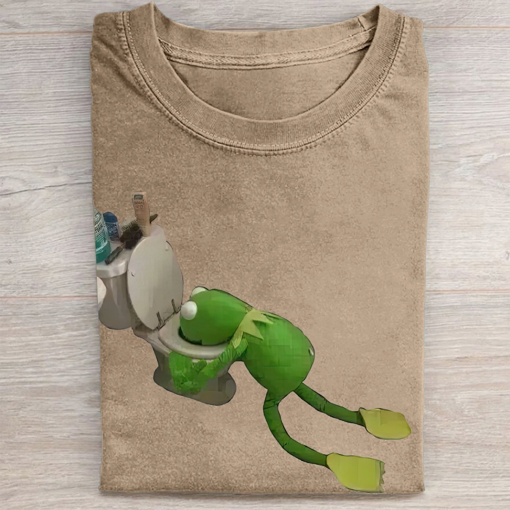 "Toilet Kermit" Meme Vintage Washed Tee 