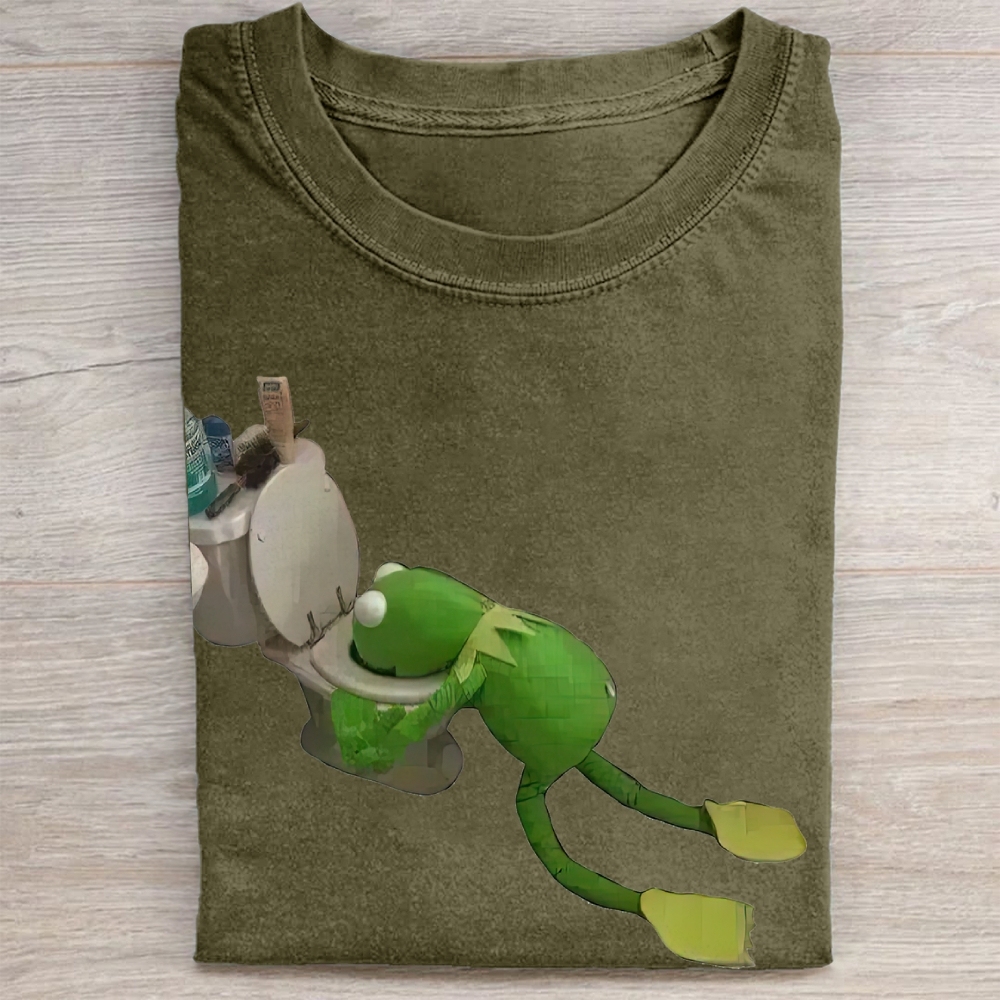 "Toilet Kermit" Meme Vintage Washed Tee 