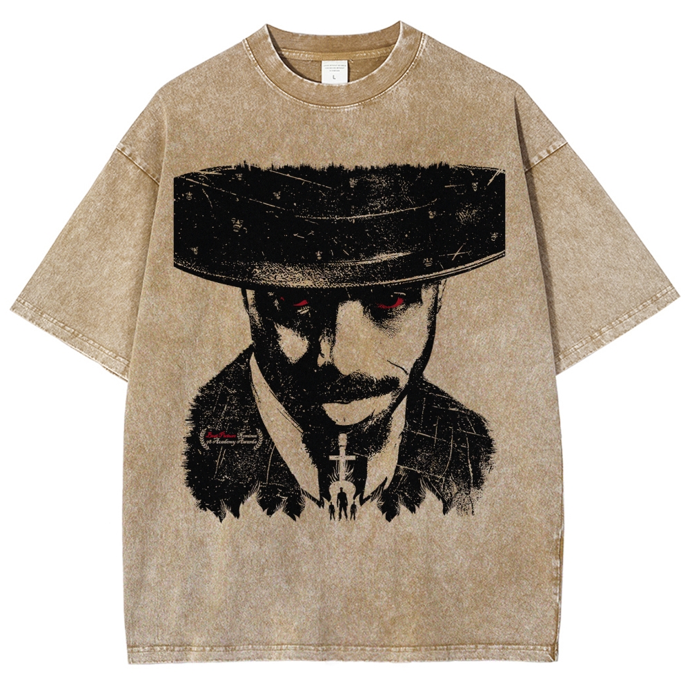 Retro Gangster Print Washed T-Shirt 