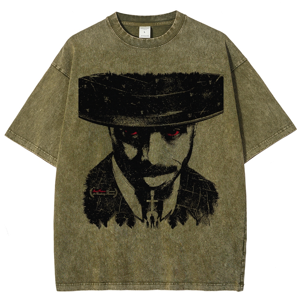 Retro Gangster Print Washed T-Shirt 