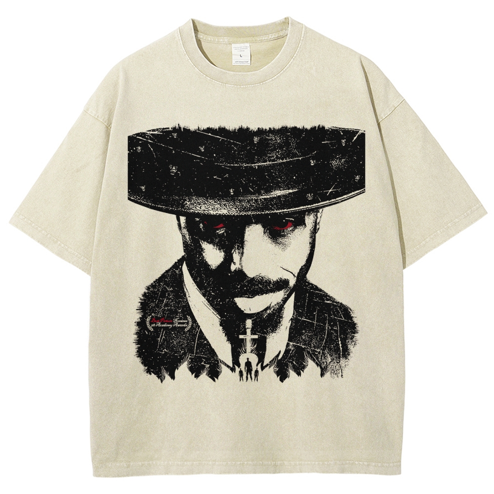 Retro Gangster Print Washed T-Shirt 
