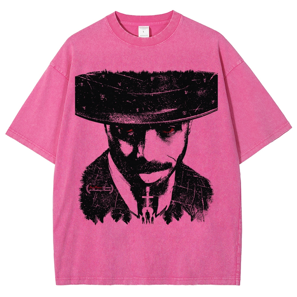 Retro Gangster Print Washed T-Shirt 