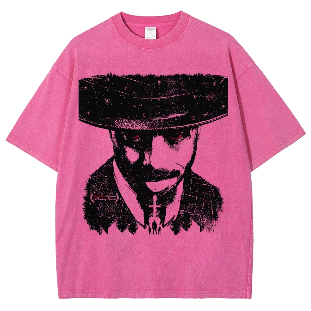 Retro Gangster Print Washed T-Shirt 