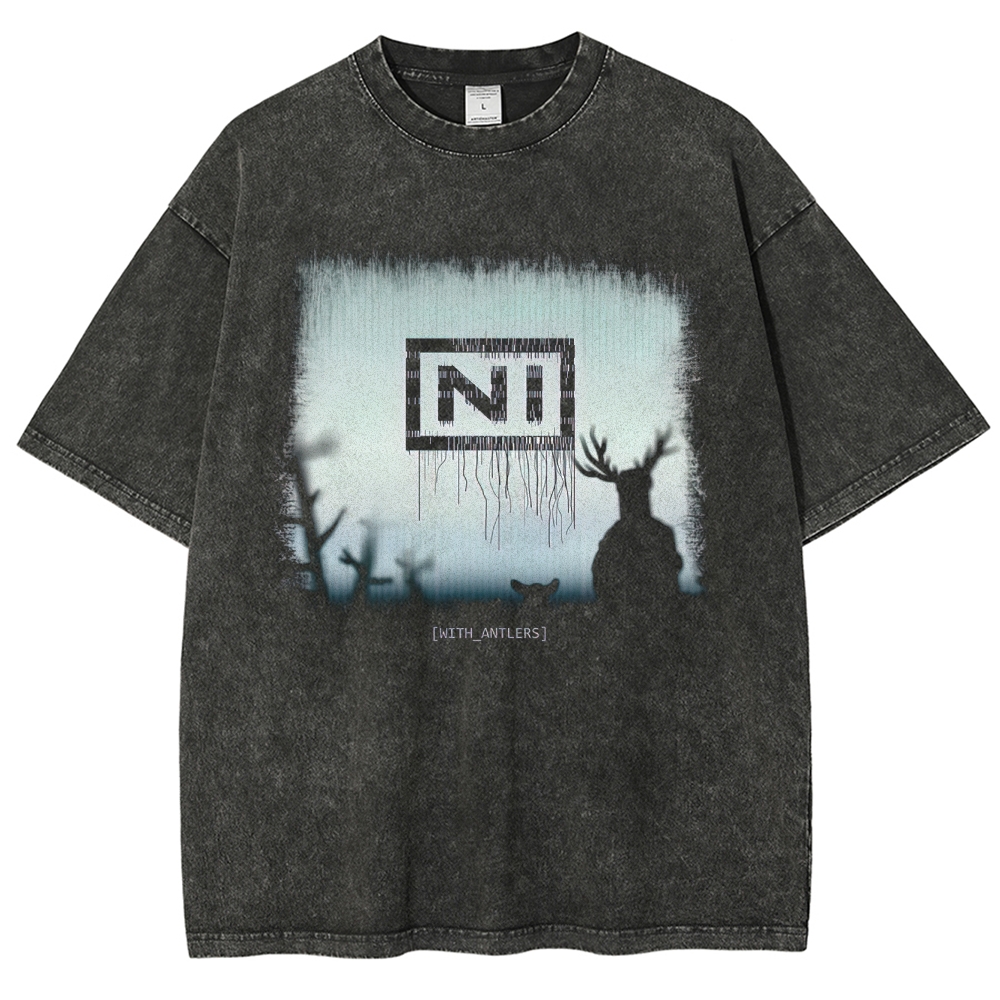 "With Antlers" Nine Inch Nails Parody Washed T-Shirt