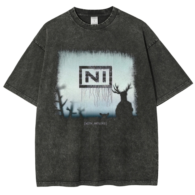 "With Antlers" Nine Inch Nails Parody Washed T-Shirt