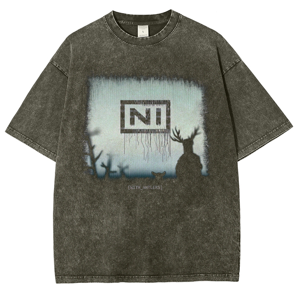 "With Antlers" Nine Inch Nails Parody Washed T-Shirt