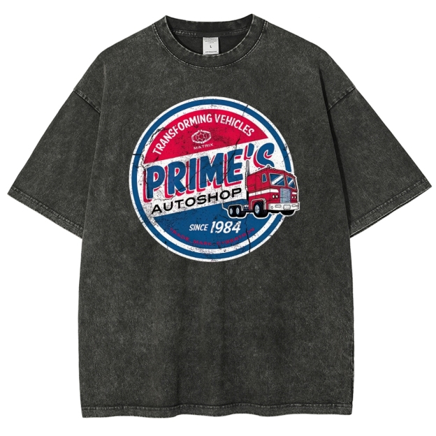 "Prime's Autoshop" Transformers Parody Washed T-Shirt 