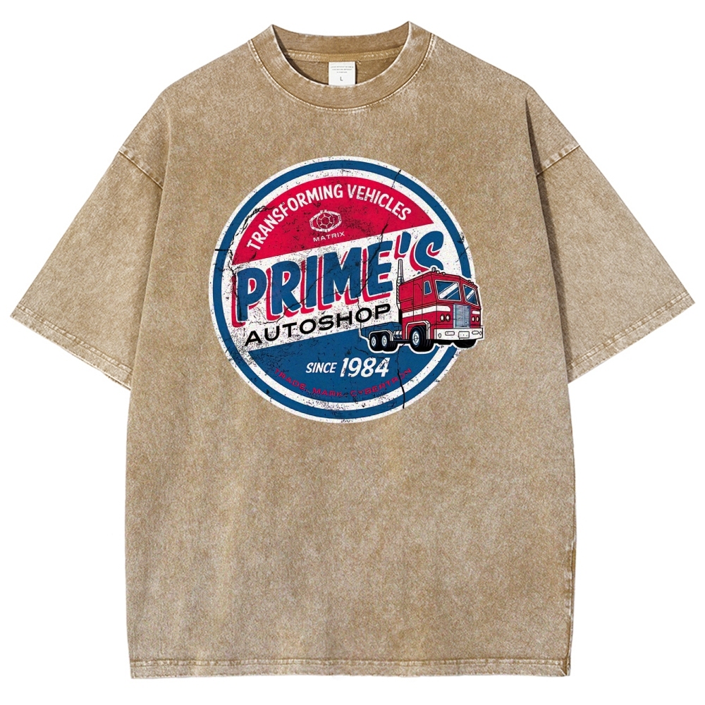 "Prime's Autoshop" Transformers Parody Washed T-Shirt 