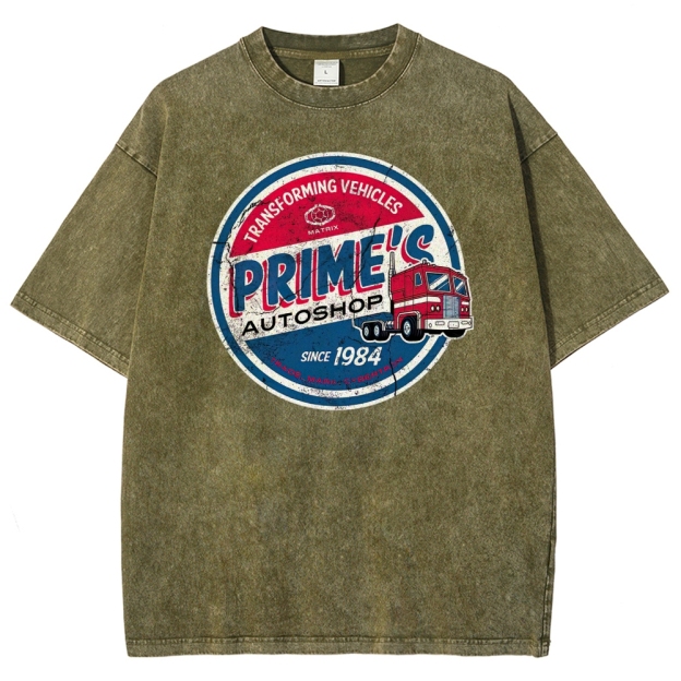 "Prime's Autoshop" Transformers Parody Washed T-Shirt 