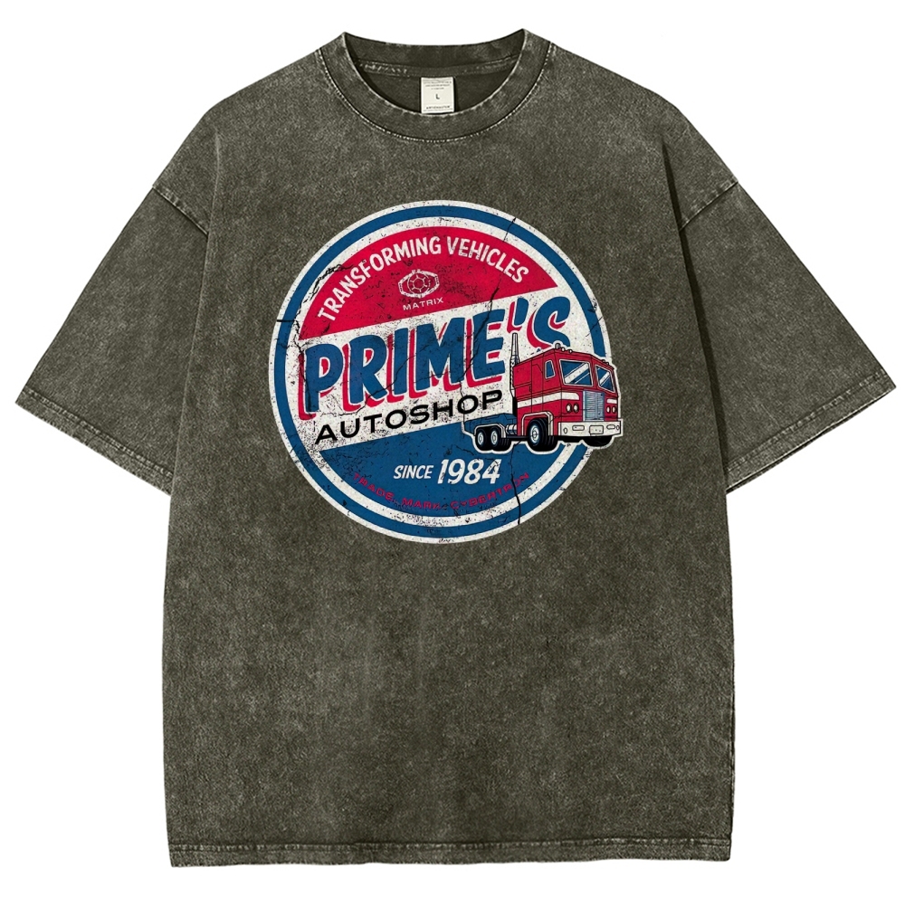 "Prime's Autoshop" Transformers Parody Washed T-Shirt 