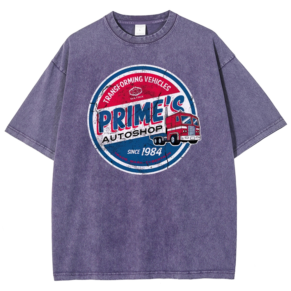 "Prime's Autoshop" Transformers Parody Washed T-Shirt 