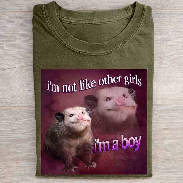 "I'm a Boy" Possum Meme Vintage Washed Tee