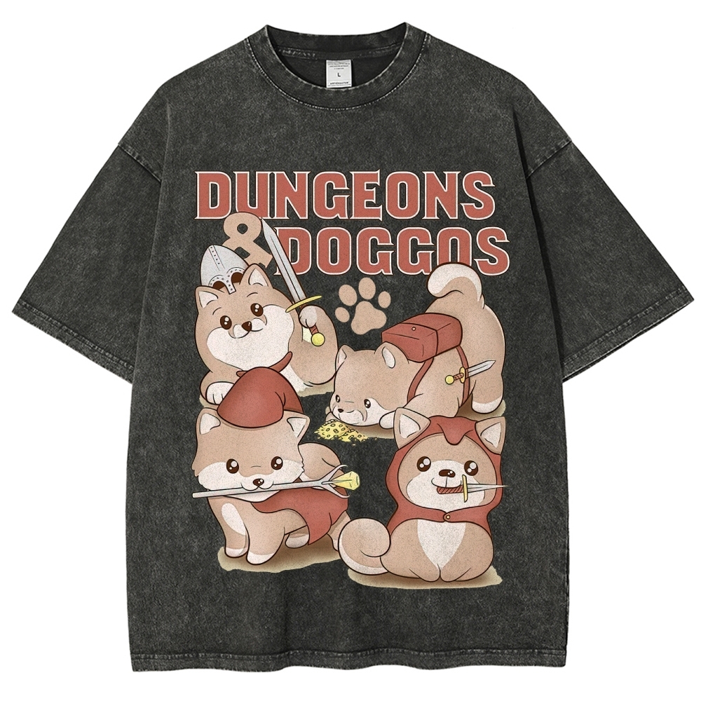 "Dungeons & Doggos" Shiba Inu RPG Washed T-Shirt
