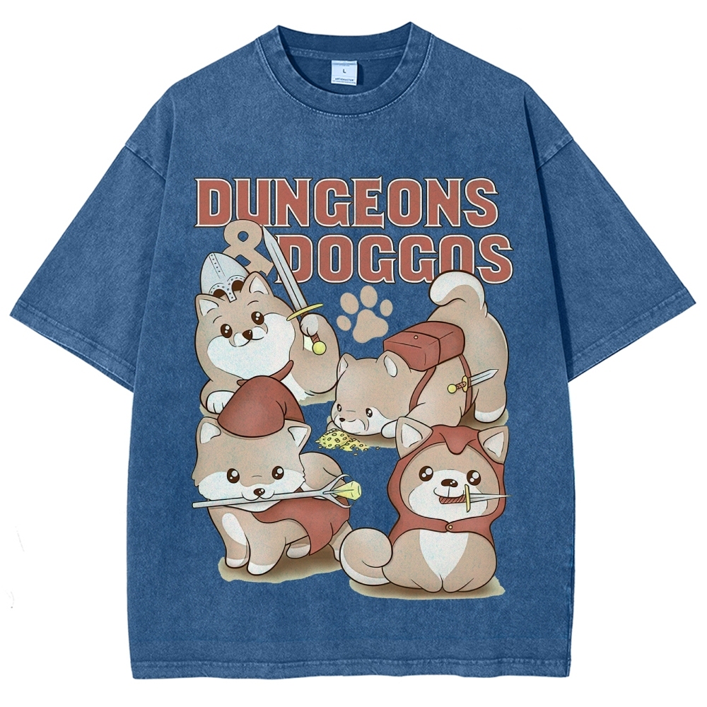"Dungeons & Doggos" Shiba Inu RPG Washed T-Shirt