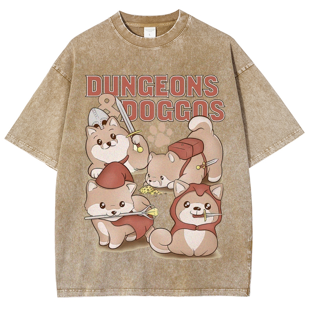 "Dungeons & Doggos" Shiba Inu RPG Washed T-Shirt