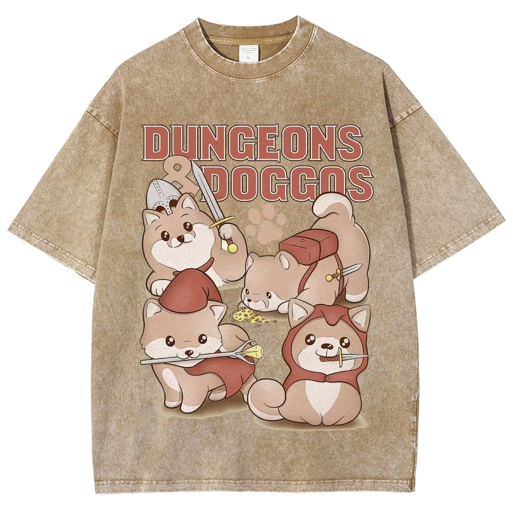 "Dungeons & Doggos" Shiba Inu RPG Washed T-Shirt