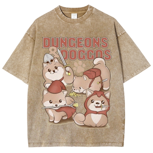 "Dungeons & Doggos" Shiba Inu RPG Washed T-Shirt