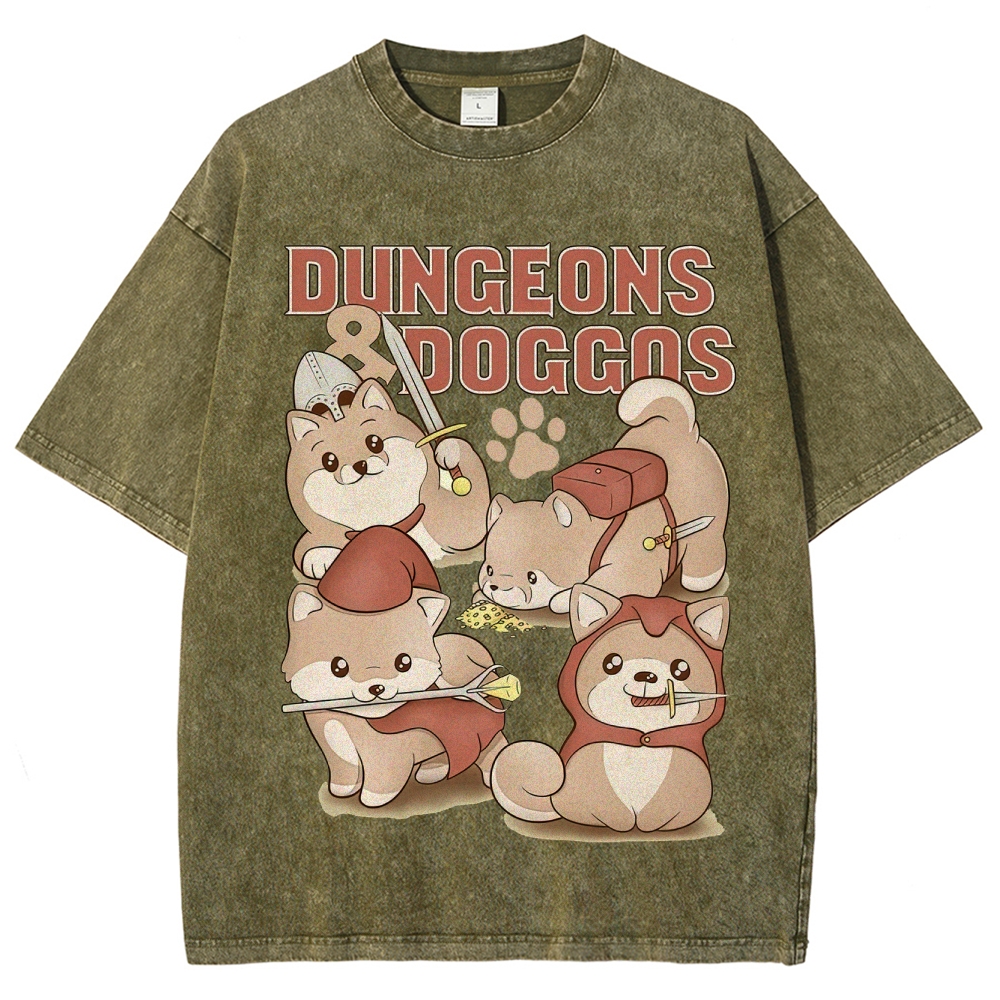 "Dungeons & Doggos" Shiba Inu RPG Washed T-Shirt
