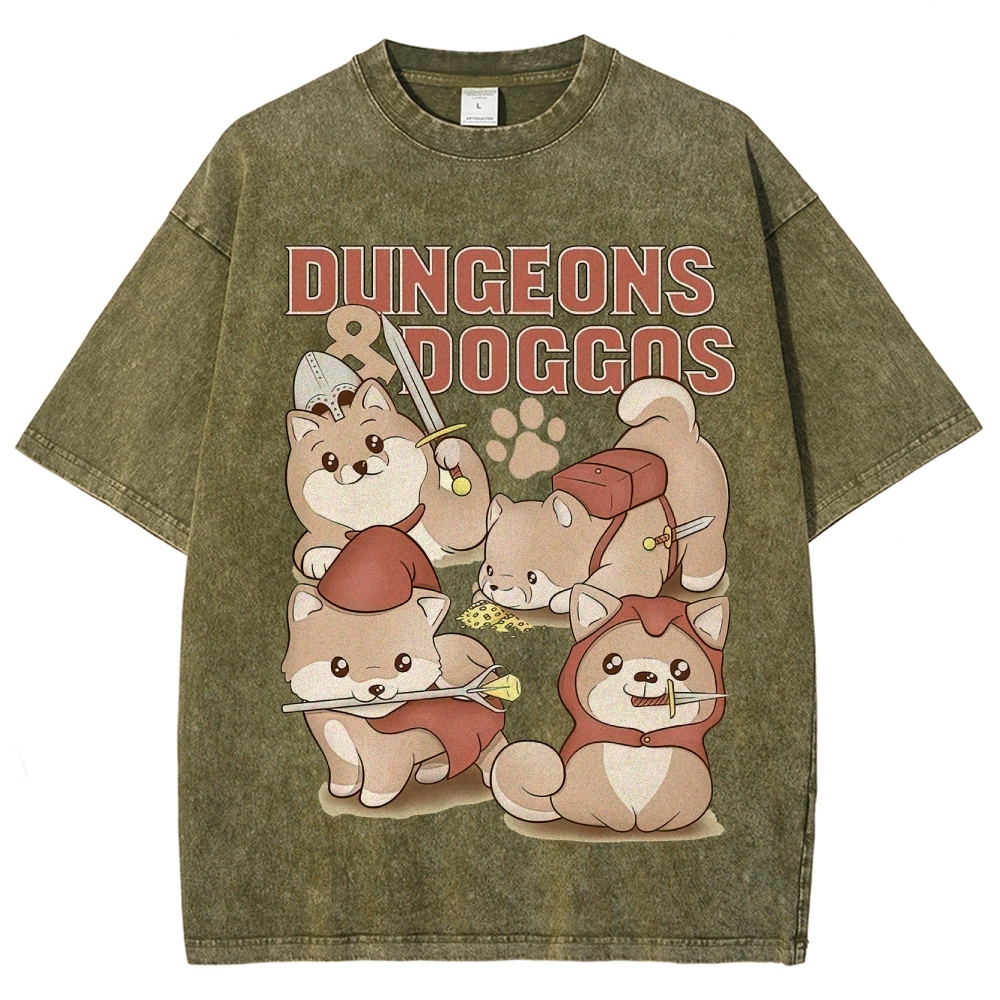 "Dungeons & Doggos" Shiba Inu RPG Washed T-Shirt