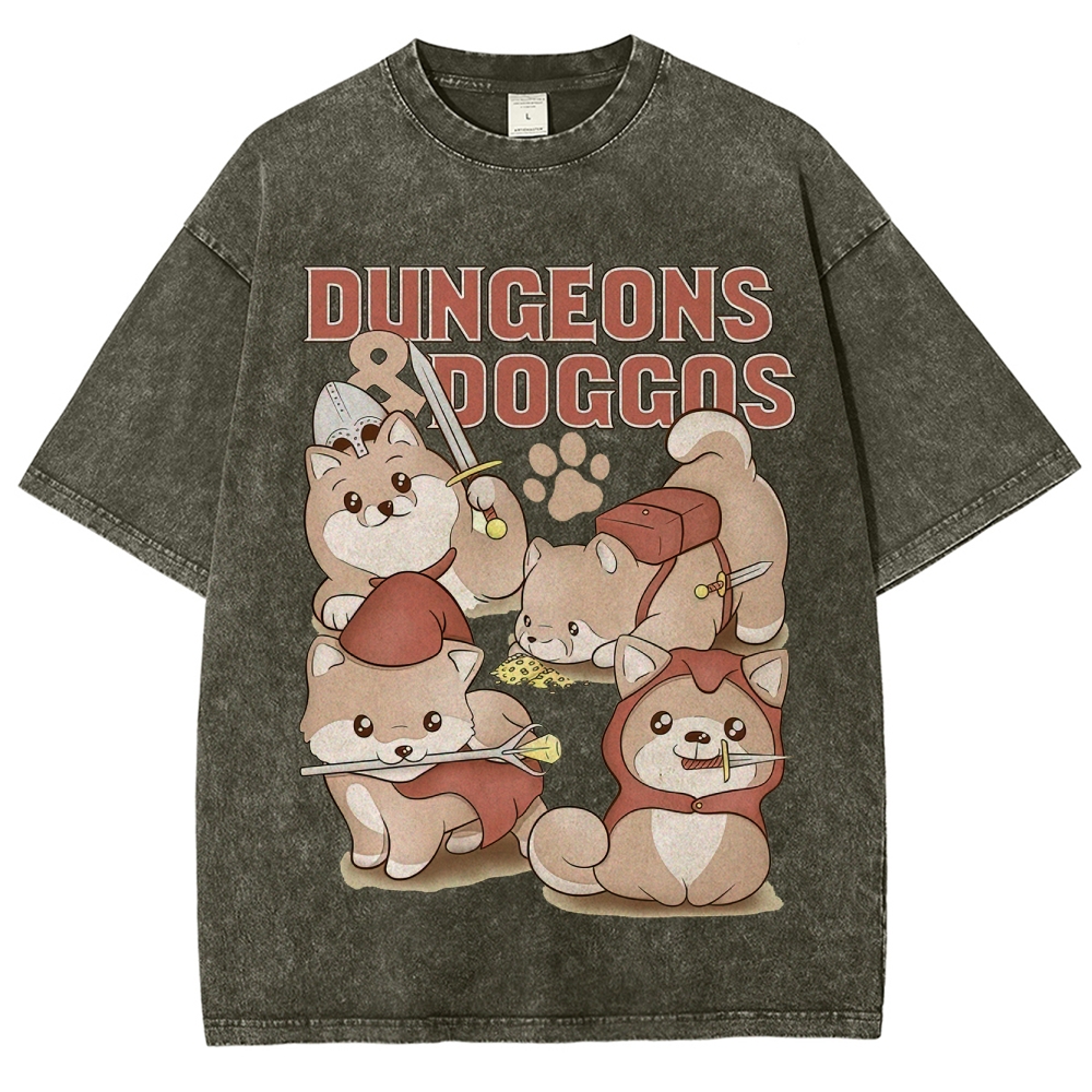 "Dungeons & Doggos" Shiba Inu RPG Washed T-Shirt