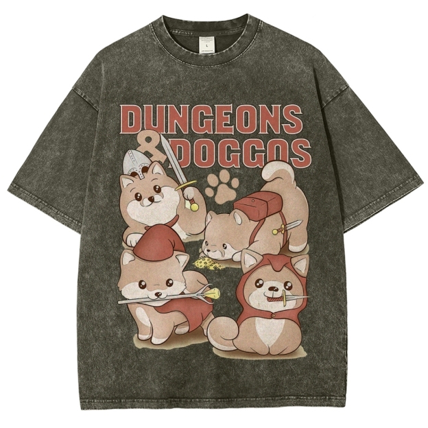 "Dungeons & Doggos" Shiba Inu RPG Washed T-Shirt