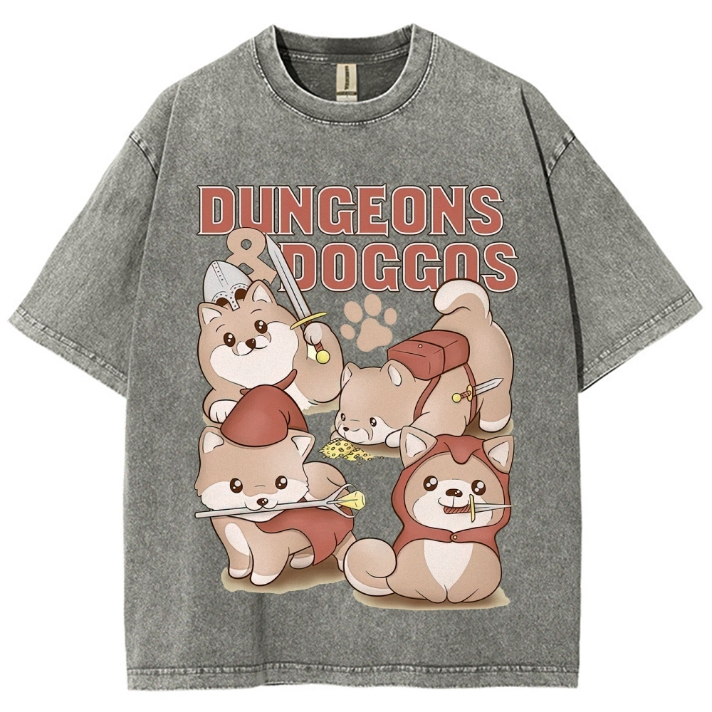 "Dungeons & Doggos" Shiba Inu RPG Washed T-Shirt