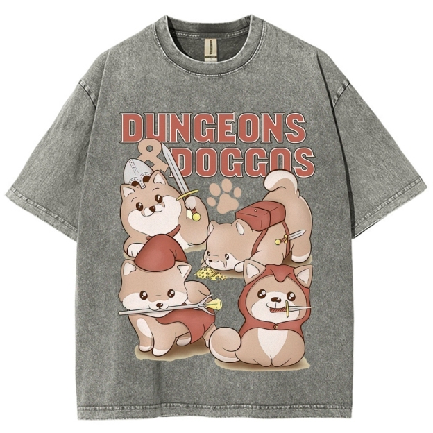 "Dungeons & Doggos" Shiba Inu RPG Washed T-Shirt