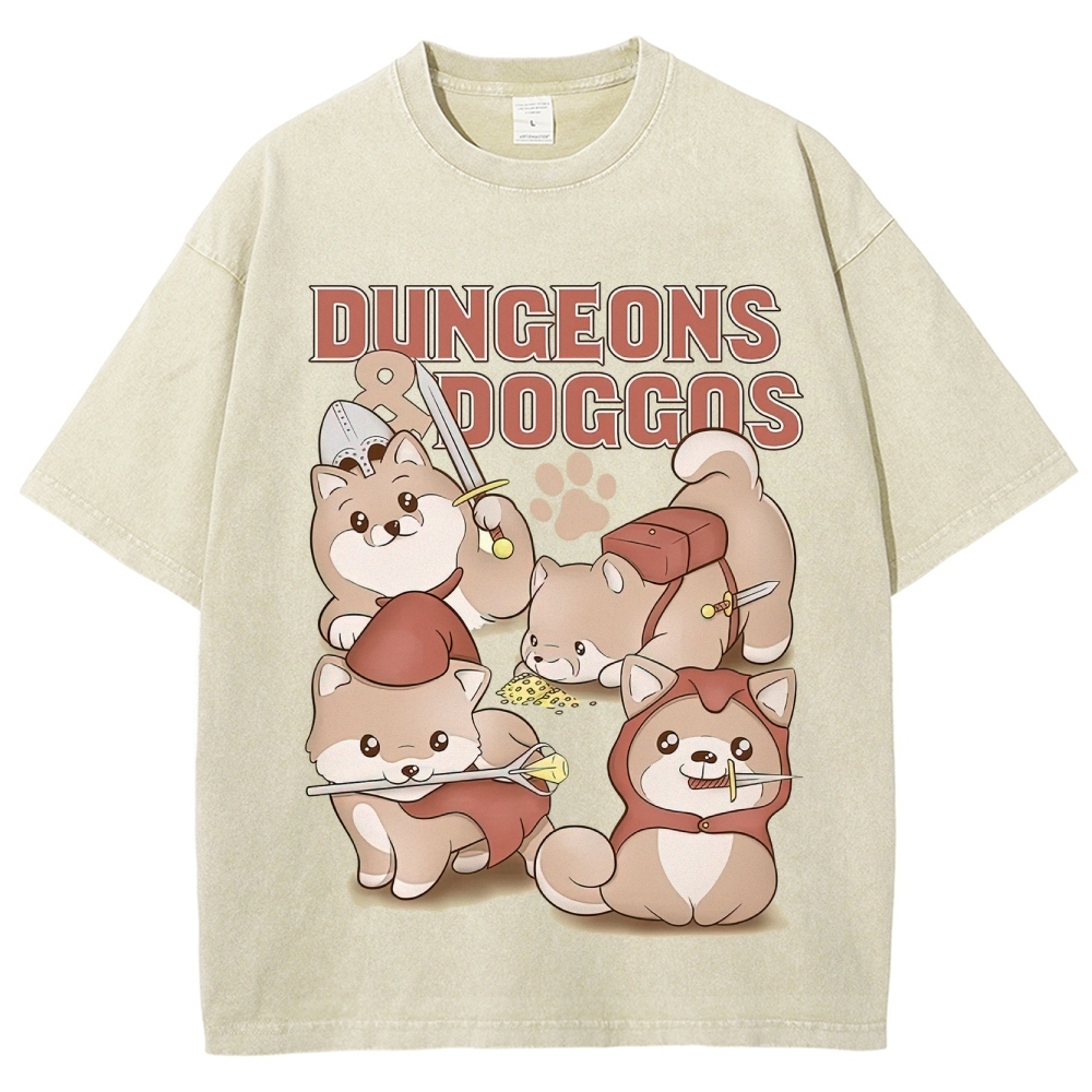 "Dungeons & Doggos" Shiba Inu RPG Washed T-Shirt