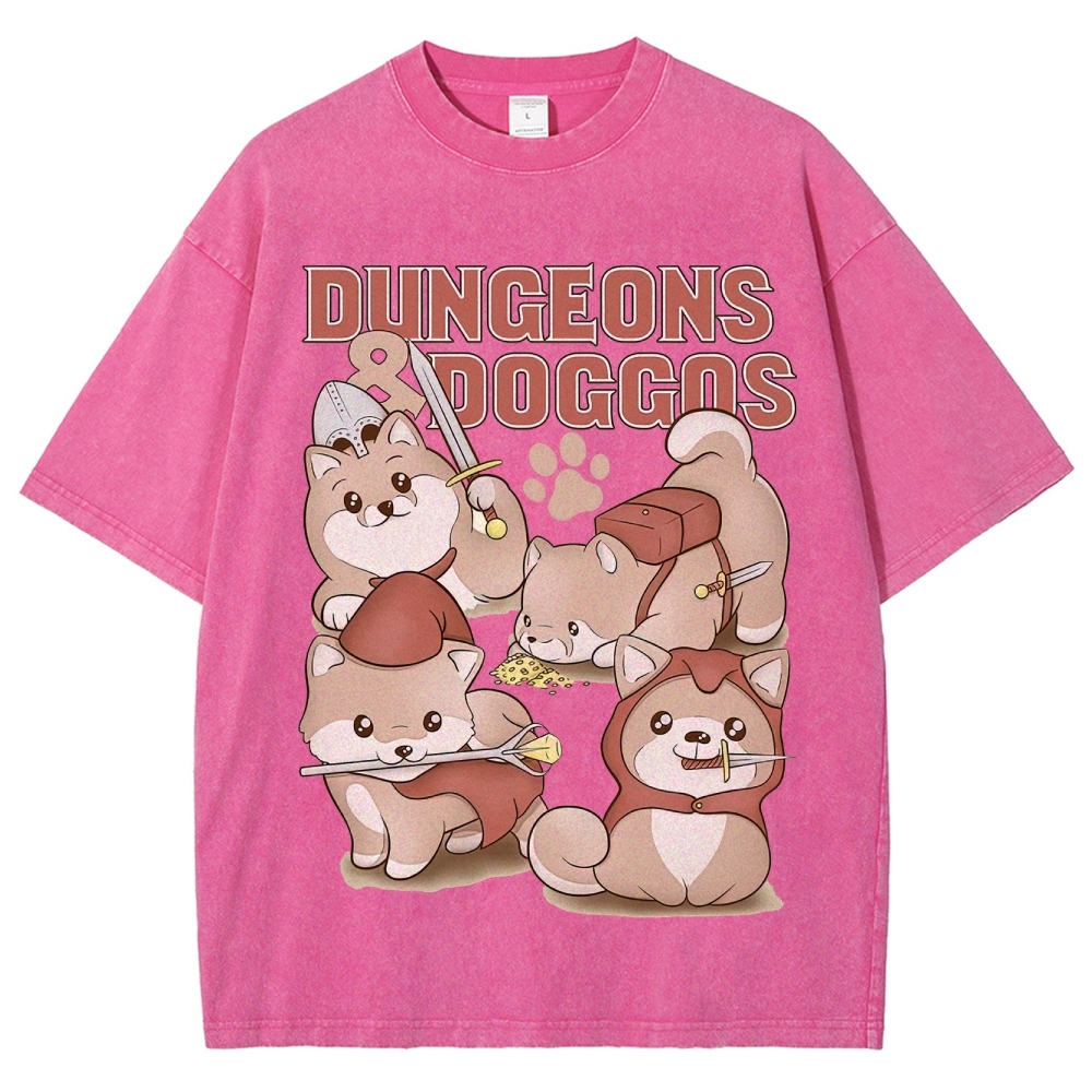 "Dungeons & Doggos" Shiba Inu RPG Washed T-Shirt