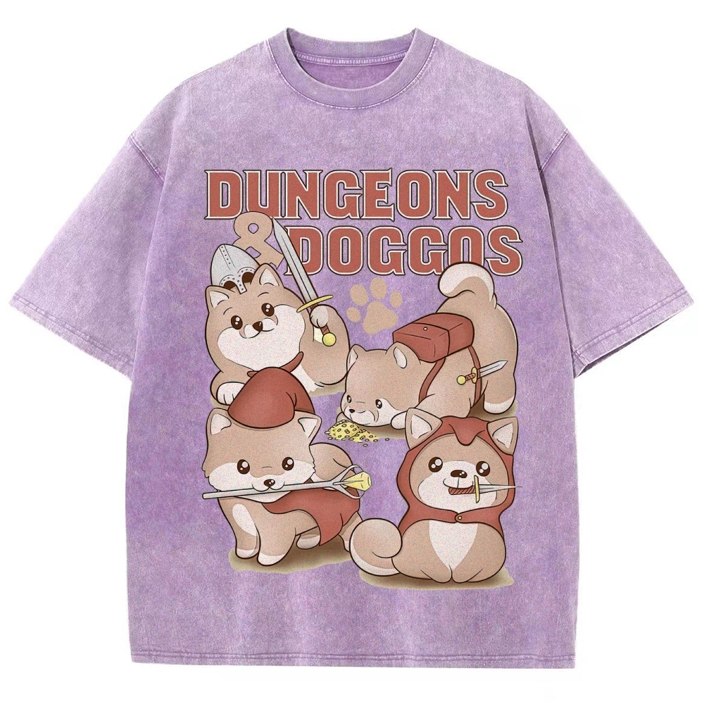 "Dungeons & Doggos" Shiba Inu RPG Washed T-Shirt