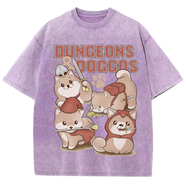 "Dungeons & Doggos" Shiba Inu RPG Washed T-Shirt