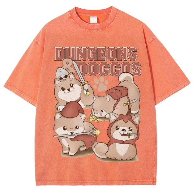 "Dungeons & Doggos" Shiba Inu RPG Washed T-Shirt