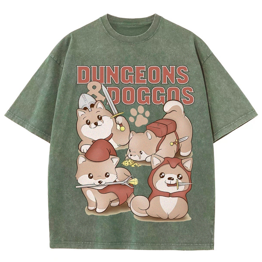 "Dungeons & Doggos" Shiba Inu RPG Washed T-Shirt