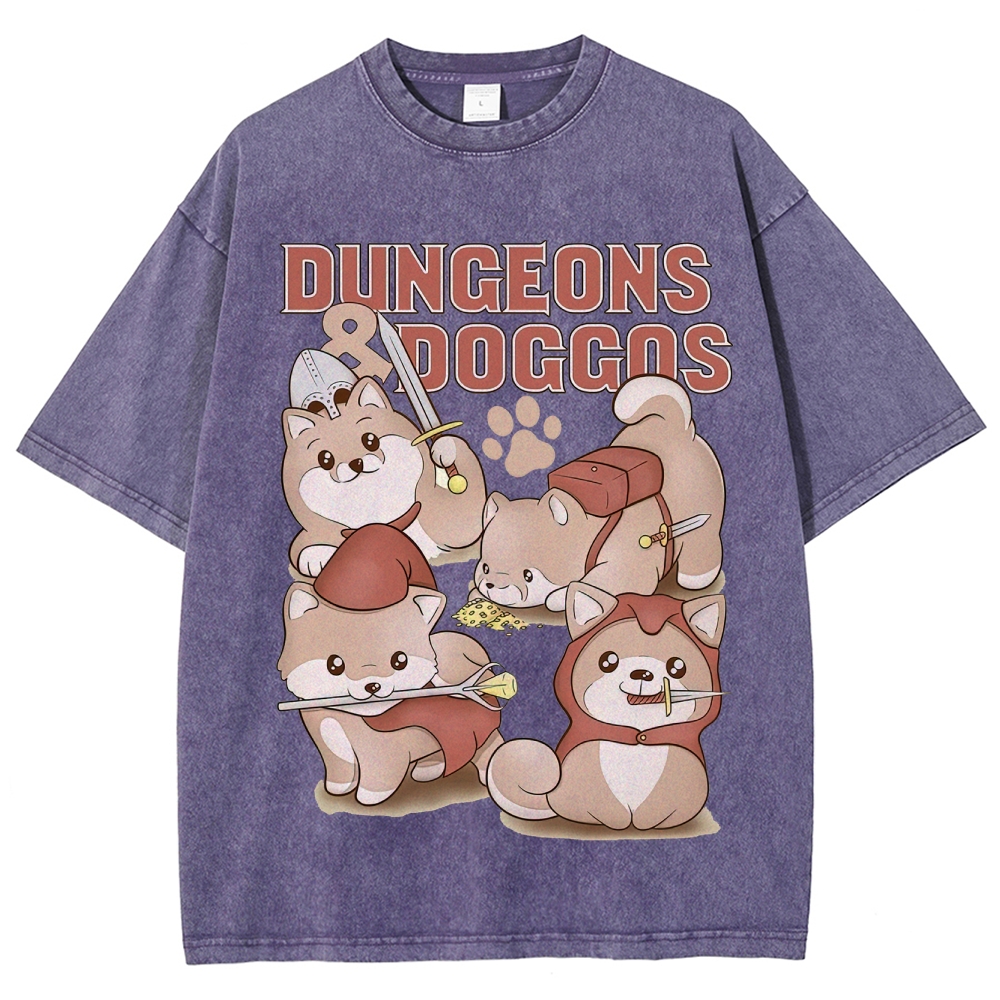 "Dungeons & Doggos" Shiba Inu RPG Washed T-Shirt