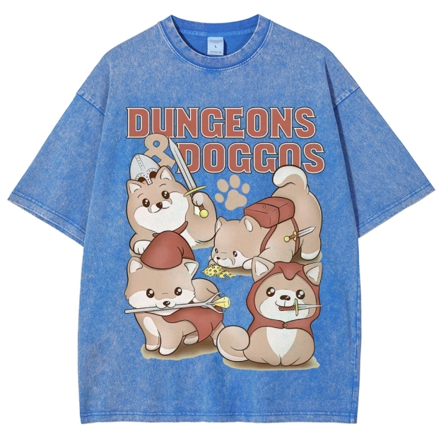 "Dungeons & Doggos" Shiba Inu RPG Washed T-Shirt
