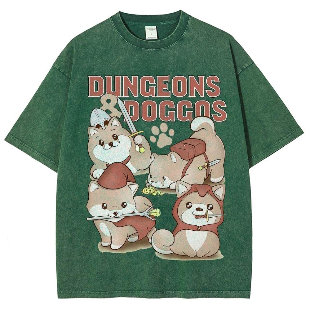 "Dungeons & Doggos" Shiba Inu RPG Washed T-Shirt