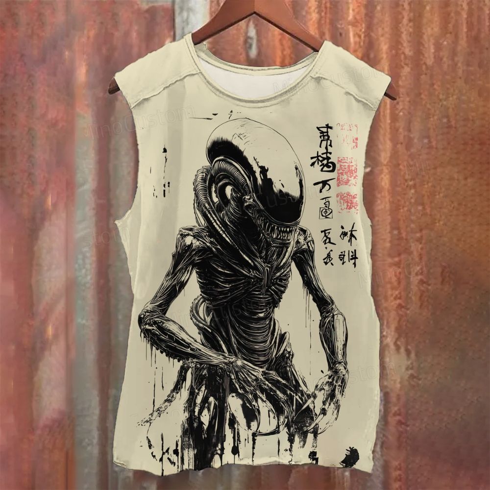 Japanese Ink Painting Style Alien Creature Sleeveless Tank Top