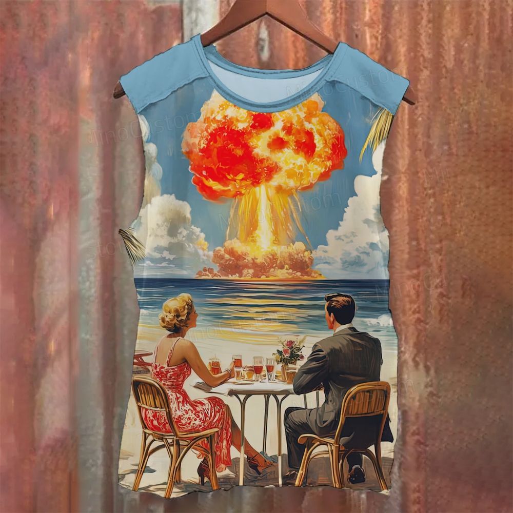 Vintage Nuclear Explosion Beach Scene Sleeveless Tank Top