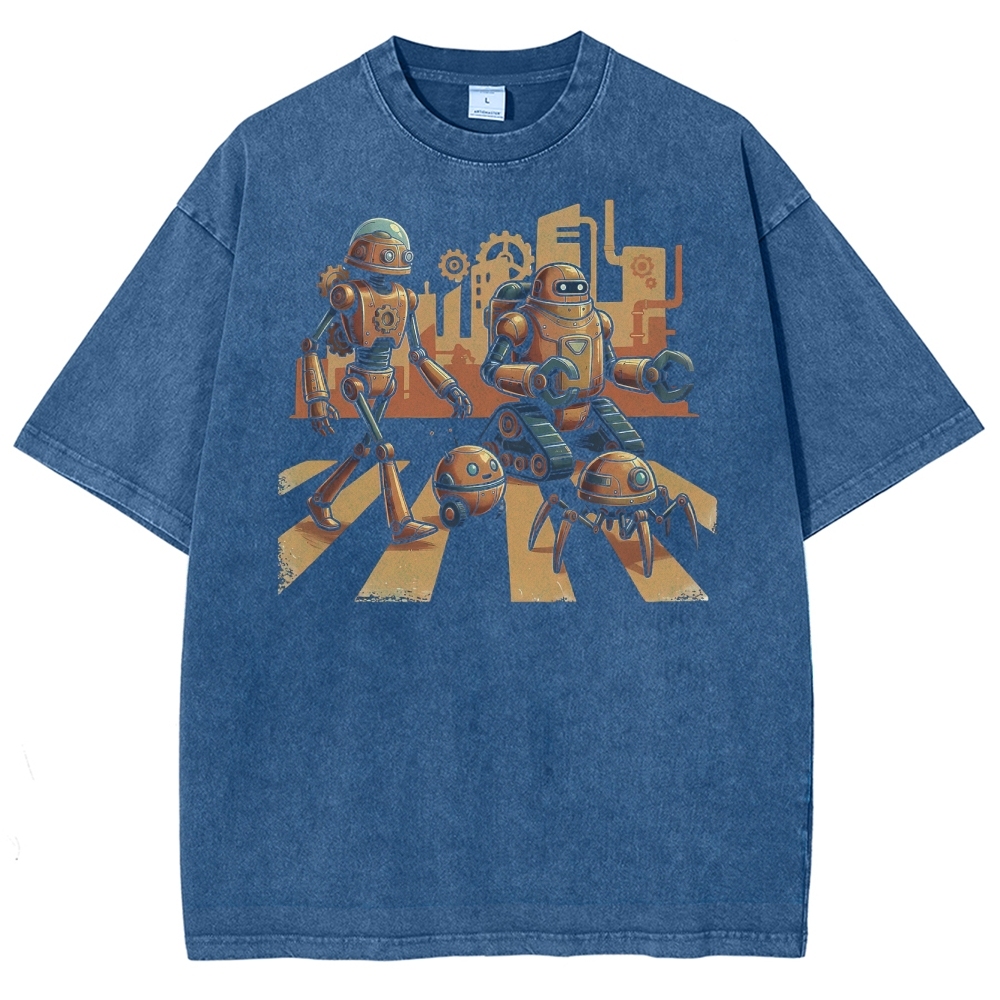 Steampunk Robots Abbey Road Parody Washed T-Shirt