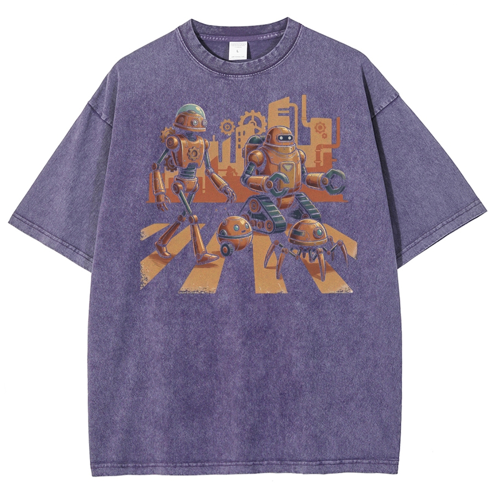 Steampunk Robots Abbey Road Parody Washed T-Shirt