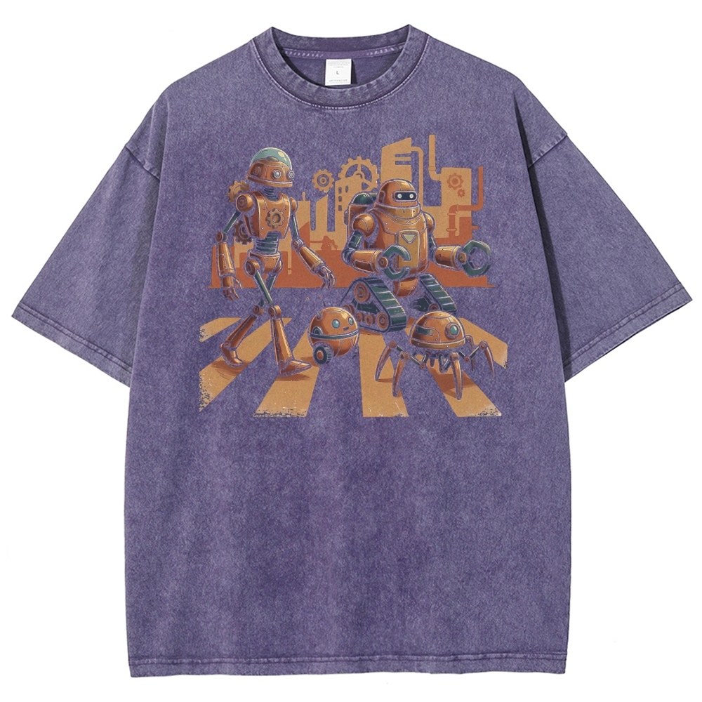 Steampunk Robots Abbey Road Parody Washed T-Shirt