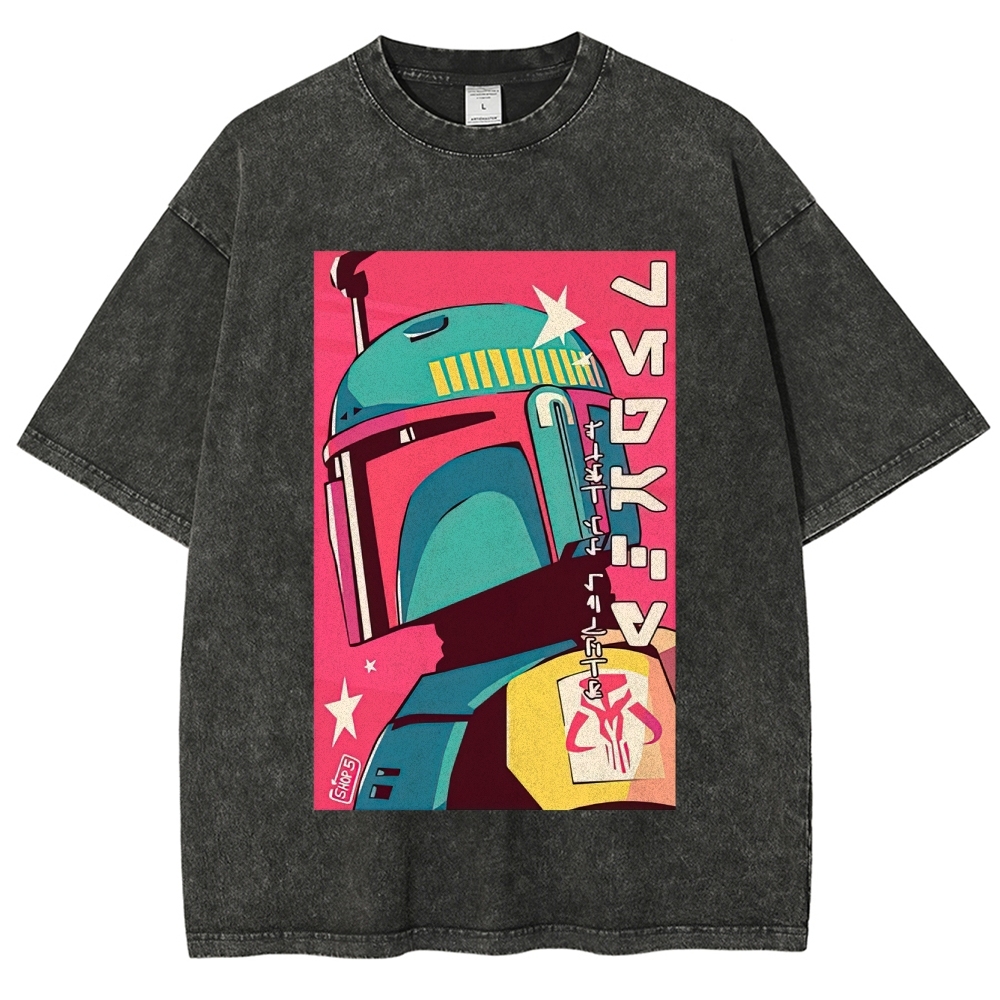 Retro Japanese Pop Art Boba Fett Washed T-Shirt