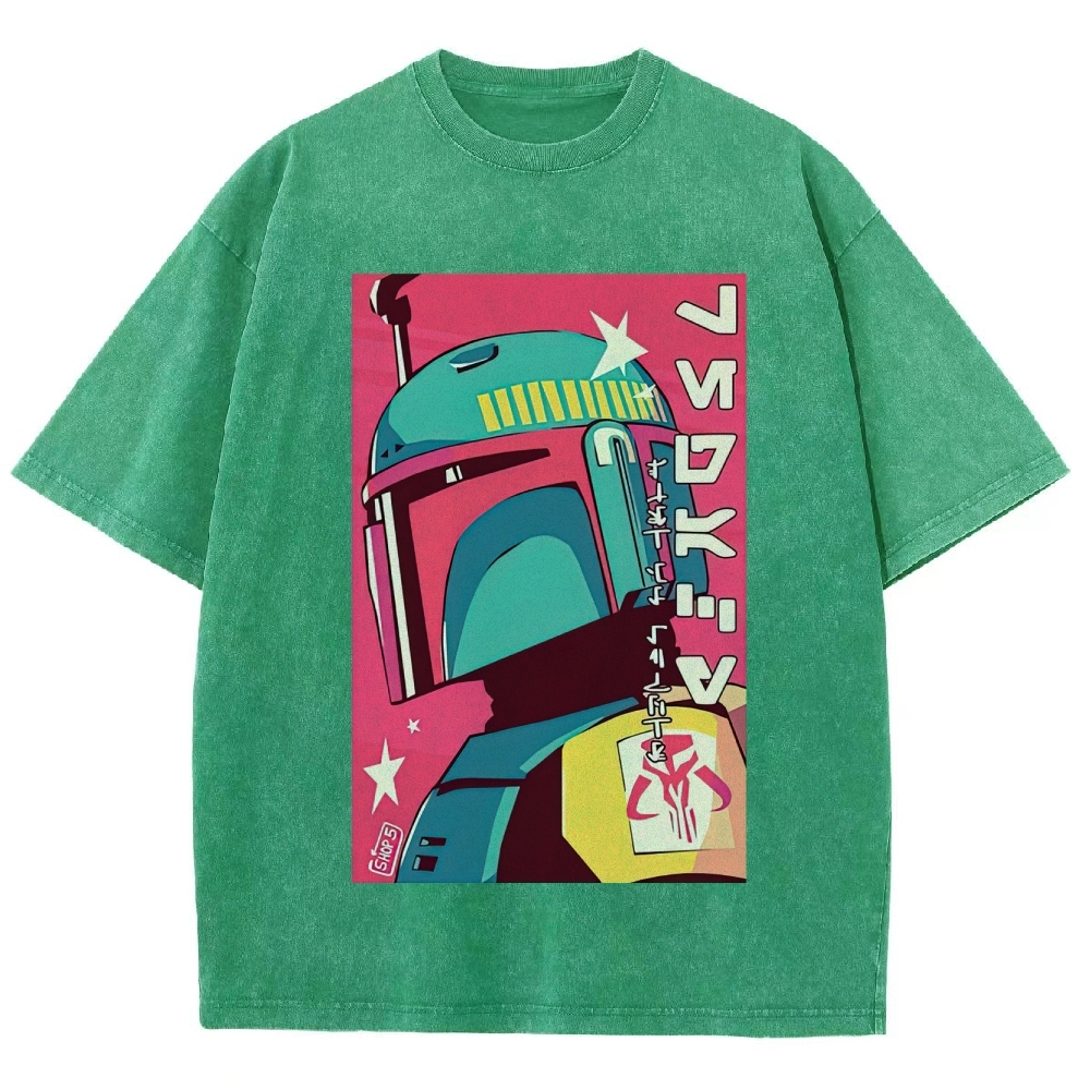Retro Japanese Pop Art Boba Fett Washed T-Shirt