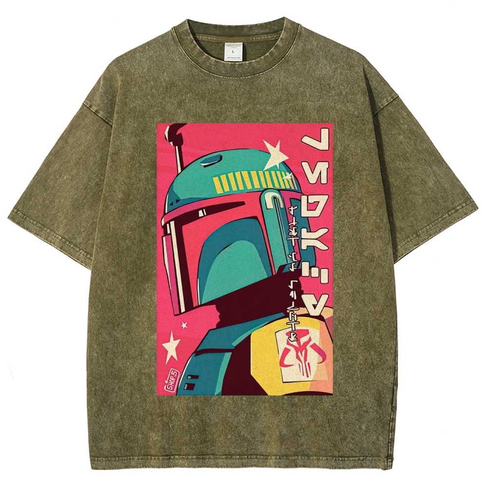 Retro Japanese Pop Art Boba Fett Washed T-Shirt