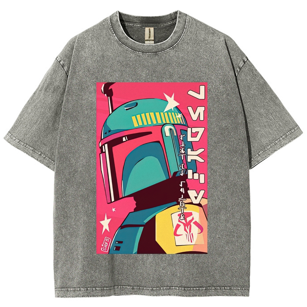 Retro Japanese Pop Art Boba Fett Washed T-Shirt