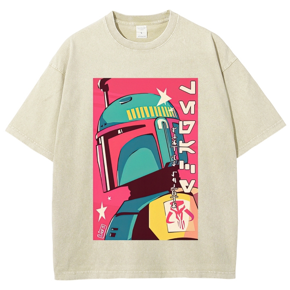 Retro Japanese Pop Art Boba Fett Washed T-Shirt