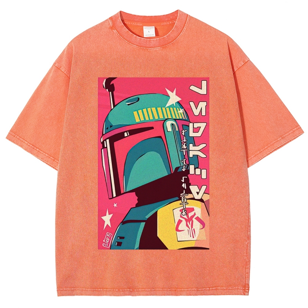 Retro Japanese Pop Art Boba Fett Washed T-Shirt